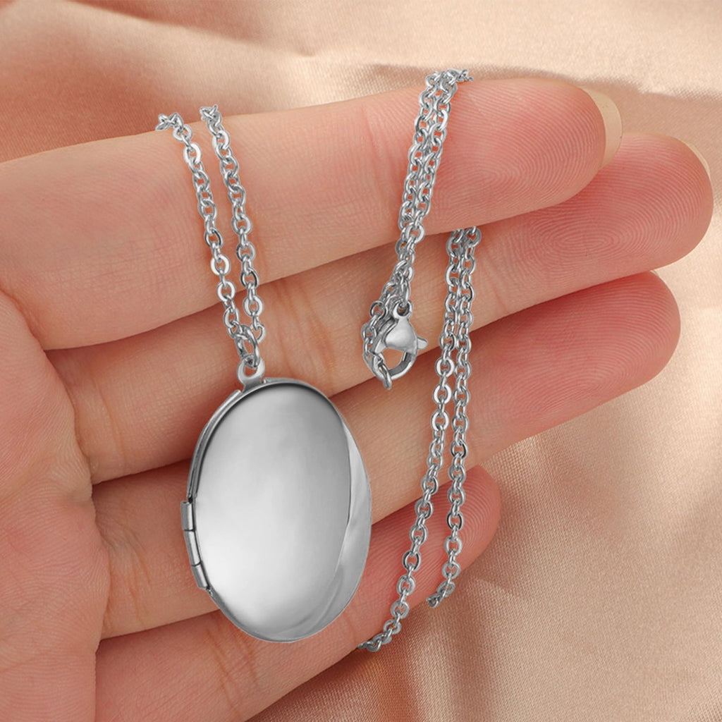 Baguette 925 Sterling Silver Custom Locket Photo Pendant Necklace | Remembrance Memorial Personalized Diamond Picture Necklace Gift