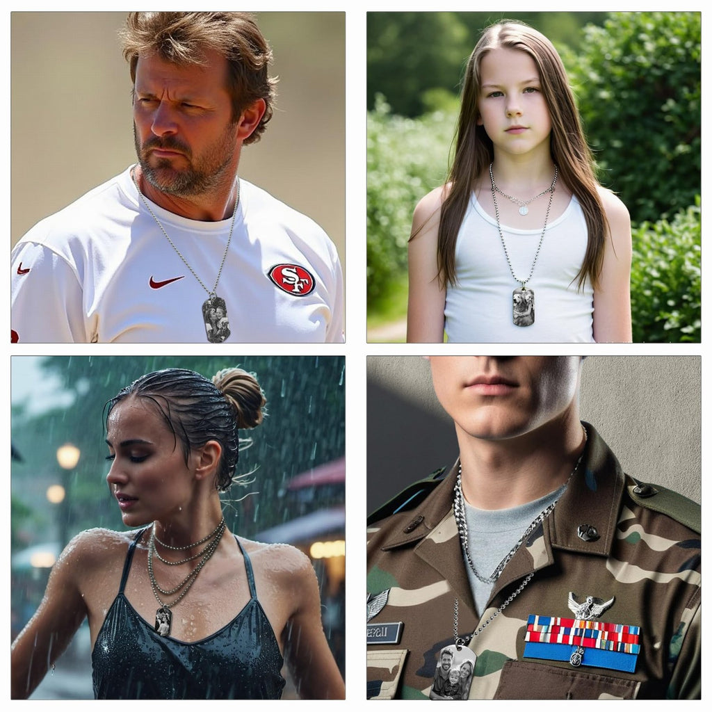 25mm Sterling Silver/Titanium Custom Pet Portrait Necklace,Pet Memorial Necklace,Engraved Cat Dog Photo Necklace,Picture Heart Necklace