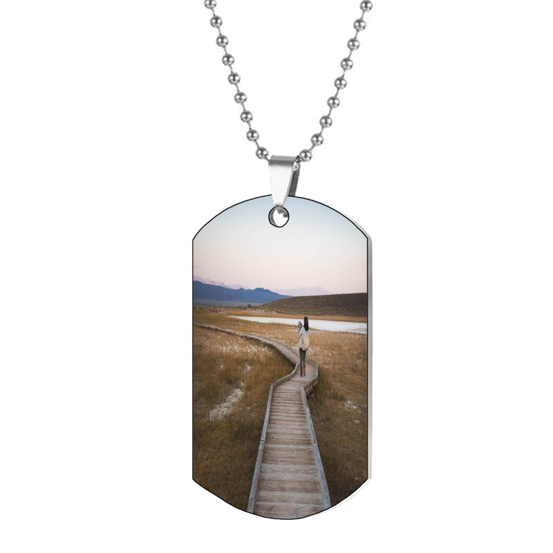 25mm Sterling Silver/Titanium Custom Pet Portrait Necklace,Pet Memorial Necklace,Engraved Cat Dog Photo Necklace,Picture Heart Necklace